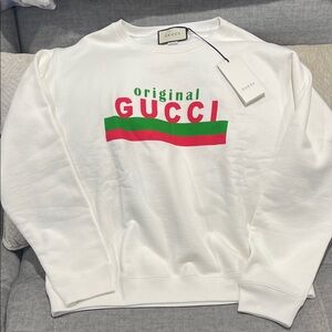 Gucci Original White Crewneck Sweater with Red and Green